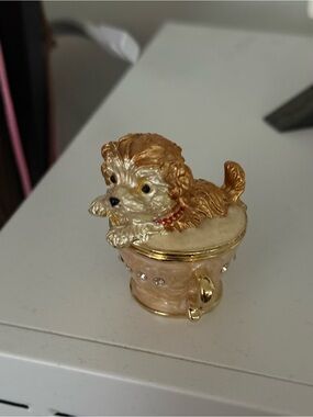 Gold Puppy Trinket Box with Cream Base - Home Accents Decor